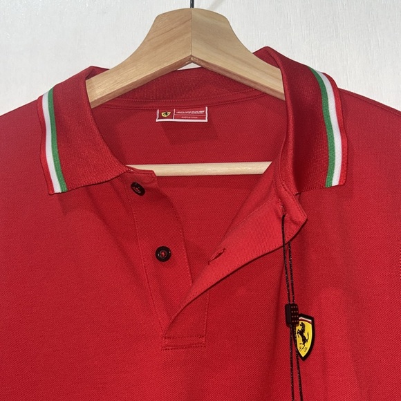 SCUDERIA FERRARI MENS POLO SHIRT ITA FLAG PIQUET RED SZ LG NEW - Picture 11 of 11